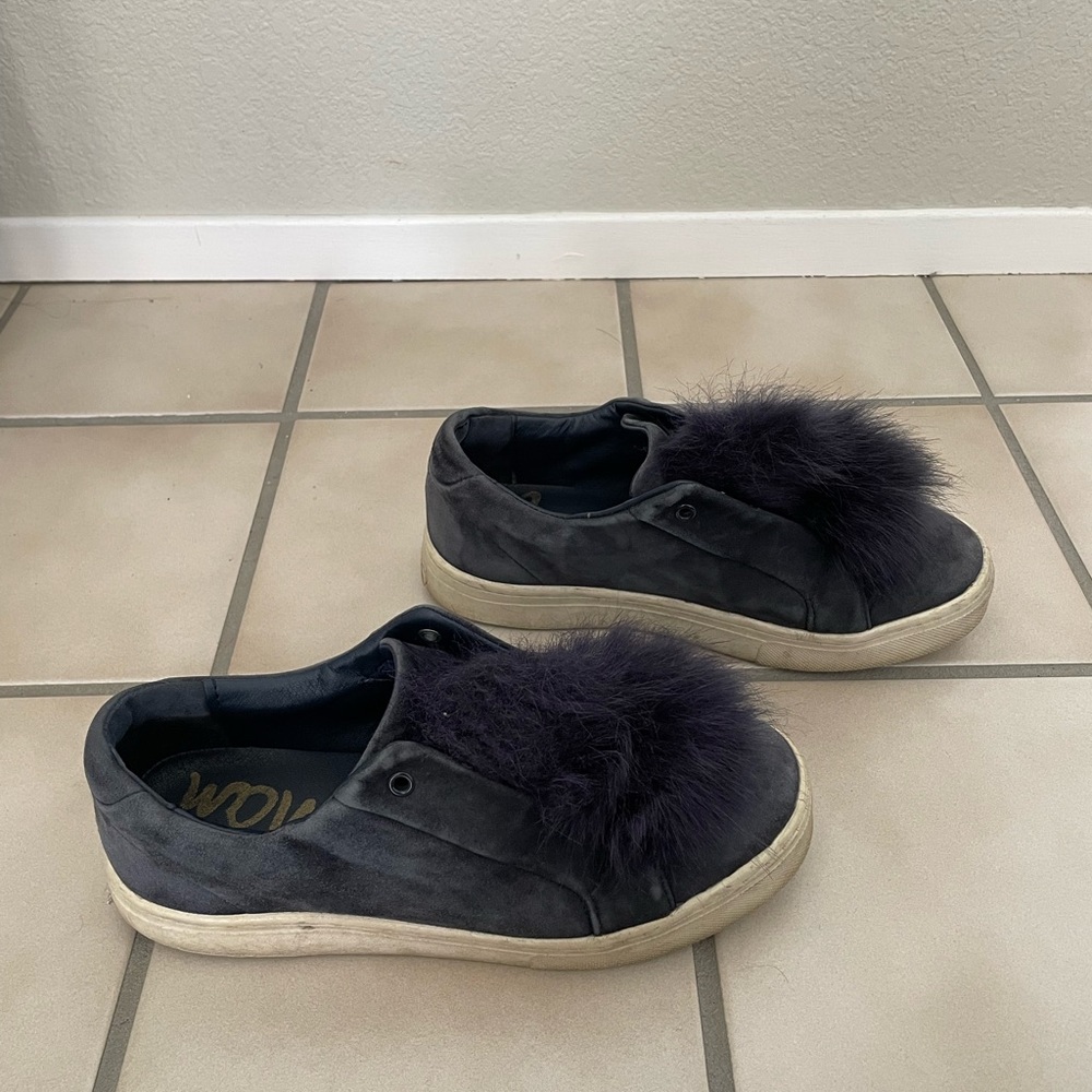 Sam Edelman Dark Blue Navy Pompom Slip-on Sneakers